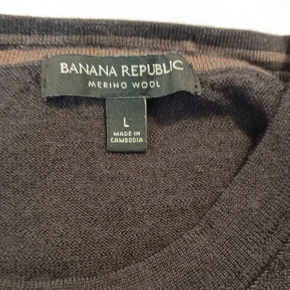 Banana Republic Mens Merino Wool Sweater Crewneck Dark Brown Size L - Picture 12 of 14